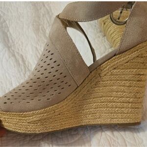 Marc Fisher Tan Wedge Espadrilles with Perforated Design